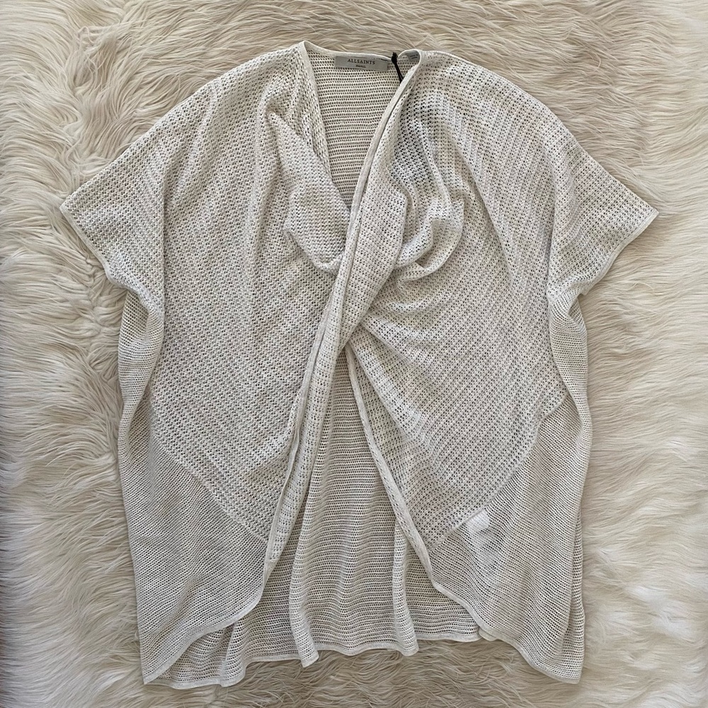 Allsaints White Lightweight Open Knit Itat Twist Tee Draped Layering Shirt Top - Picture 2 of 11